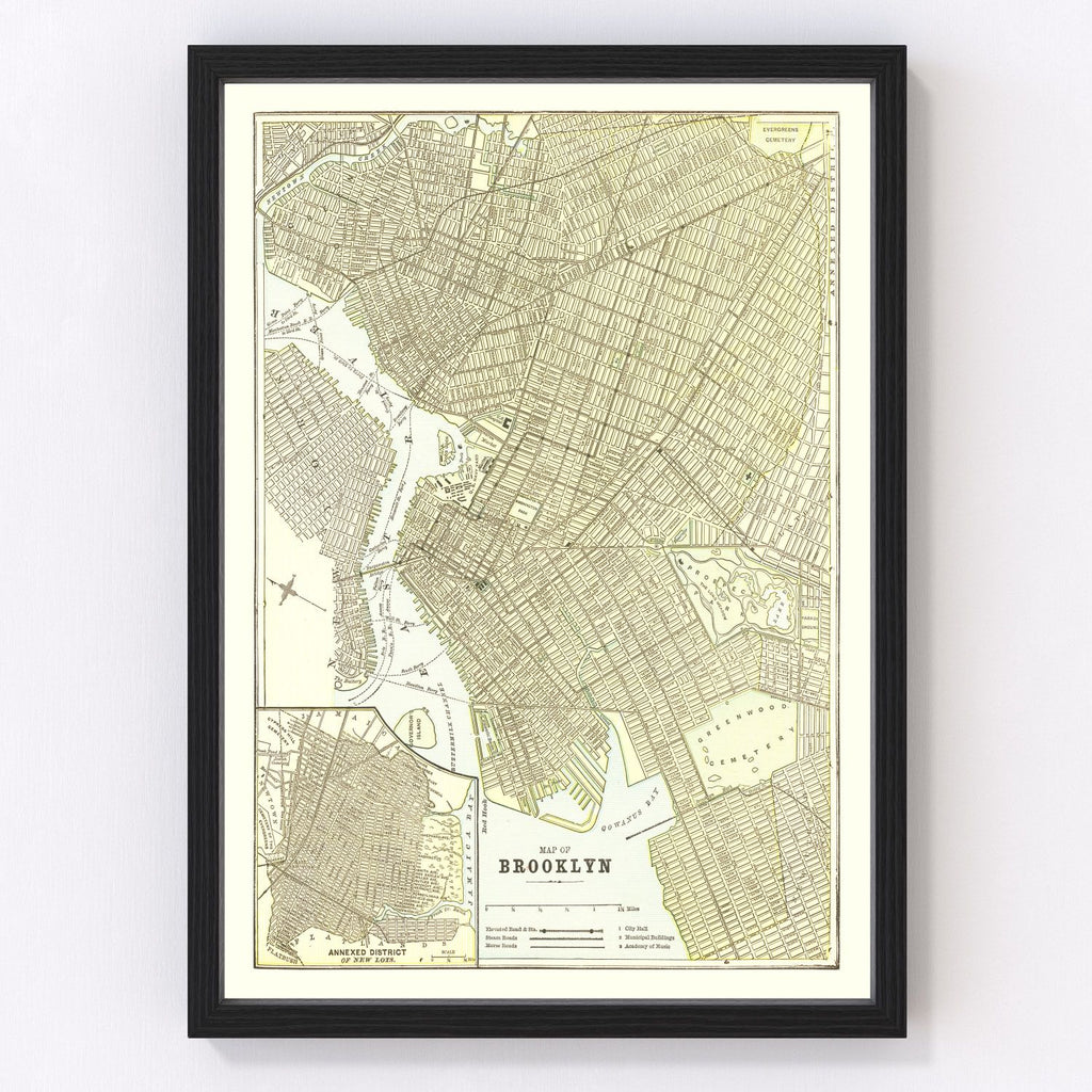 Vintage Map of Brooklyn, New York 1890