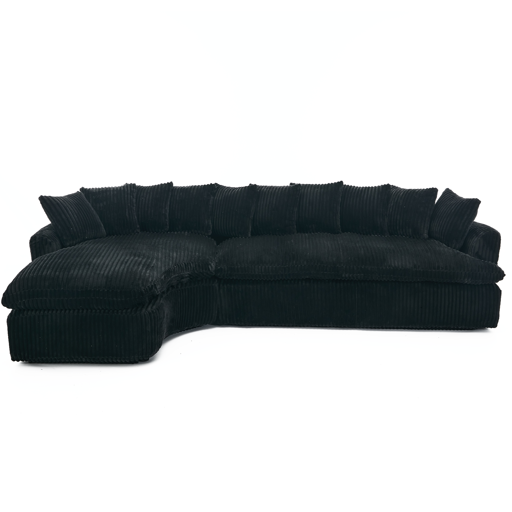 [NEW ARRIVED] [VIDEO PROVIDED]   127''  Large Sectional Sofa ,Elegant Curved Design ,High-Resilience Foam ,Ten Back Cushions,L-Shape Left Sofa,No Assembly  Required , (Black
-Soft Corduroy Fabric)