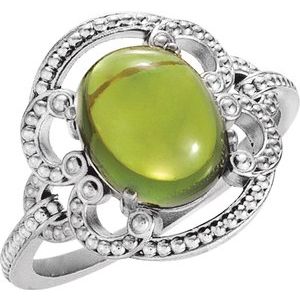 Sterling Silver Natural Peridot Cabochon Ring