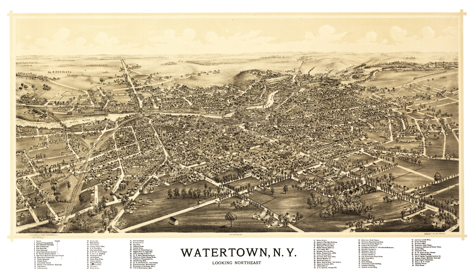 Vintage Map of Watertown, New York 1891