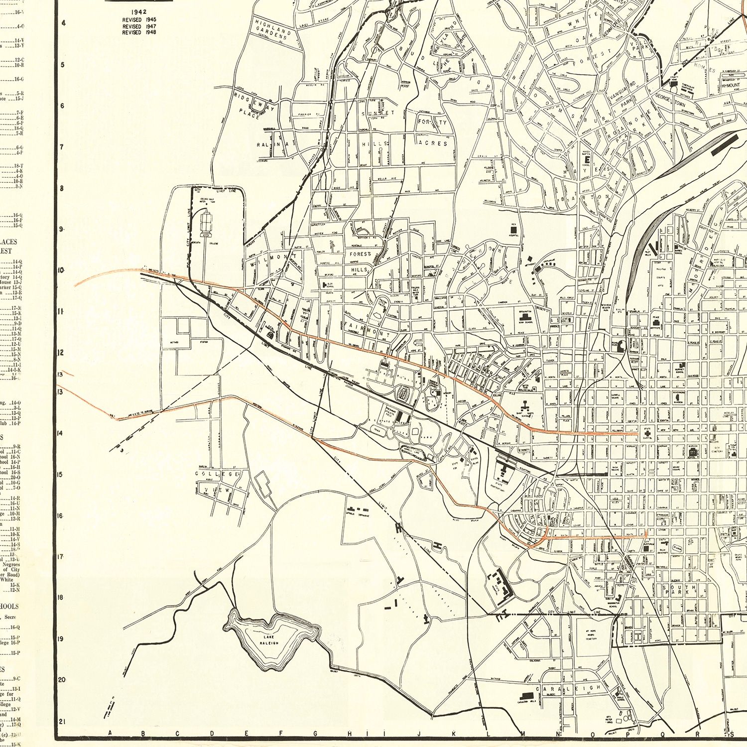 Vintage Map of Raleigh, North Carolina 1948