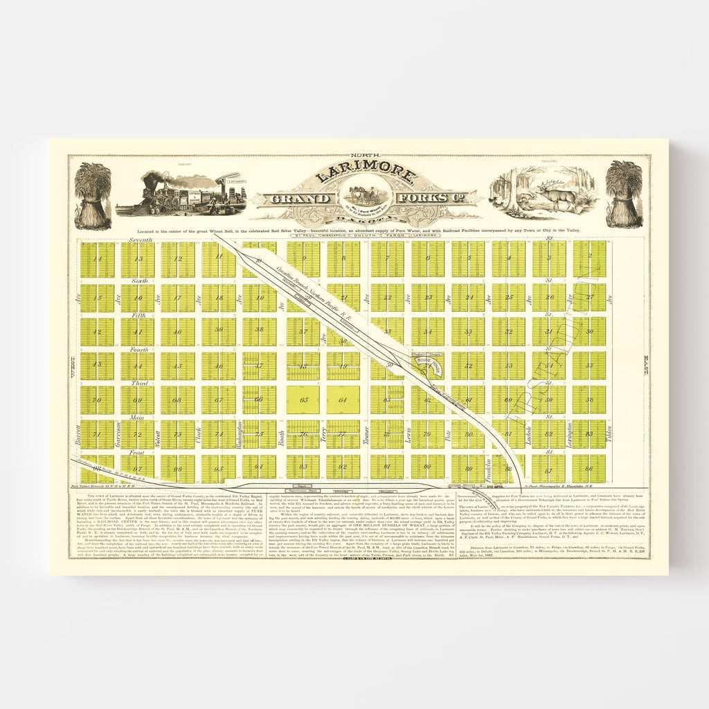 Vintage Map of Grand Forks, North Dakota 1882