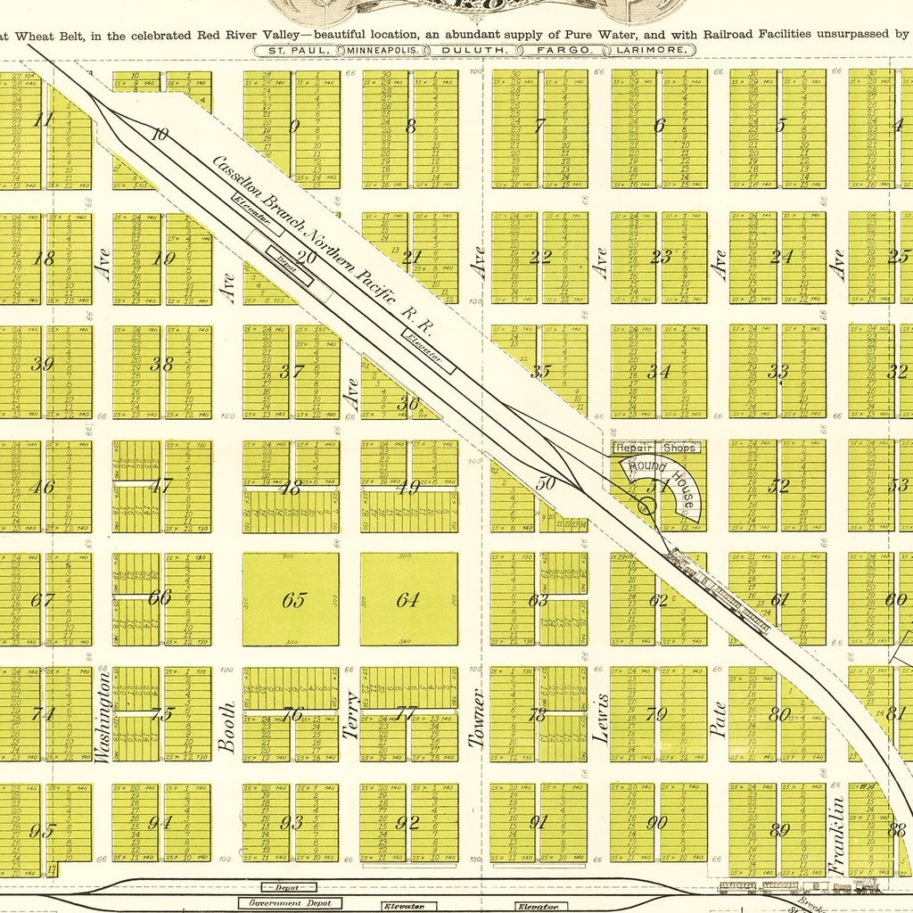 Vintage Map of Grand Forks, North Dakota 1882