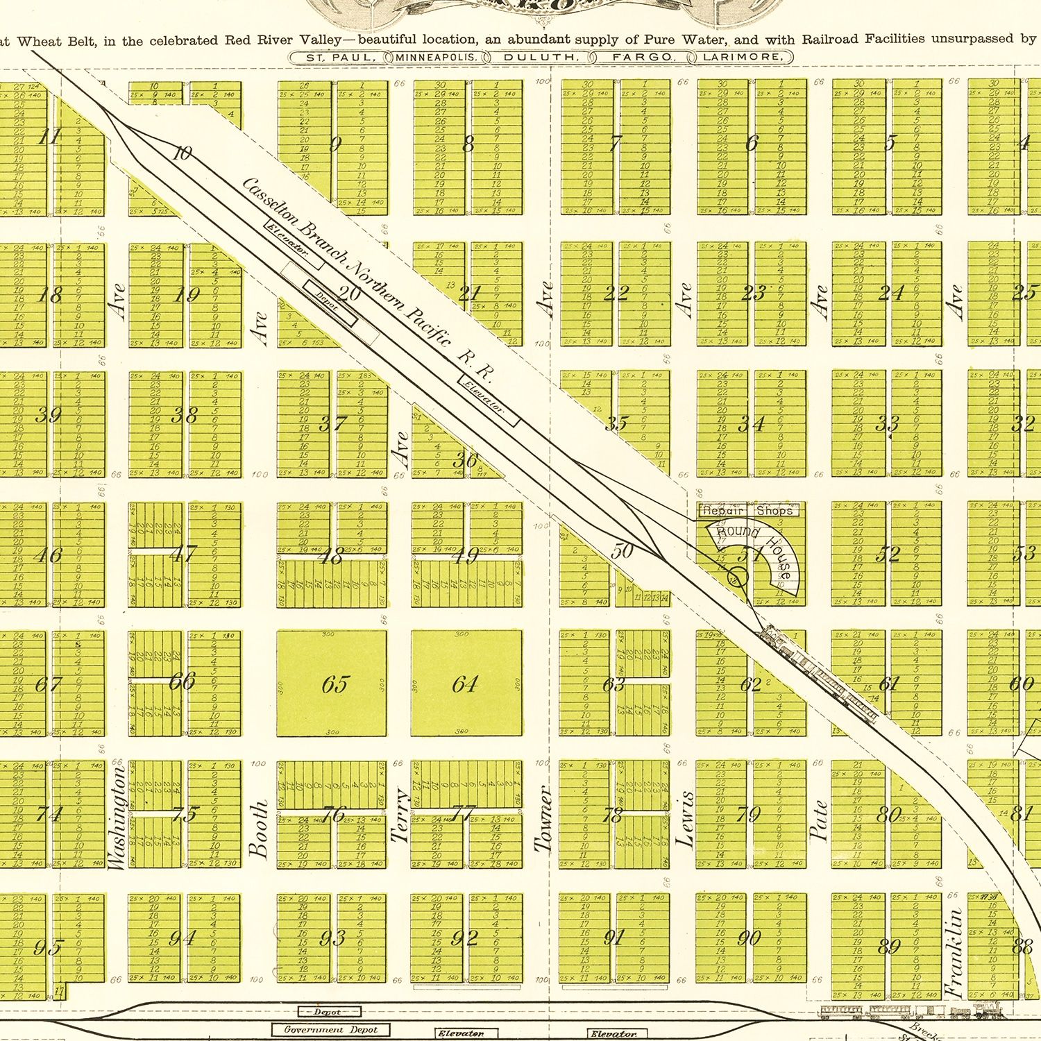 Vintage Map of Grand Forks, North Dakota 1882