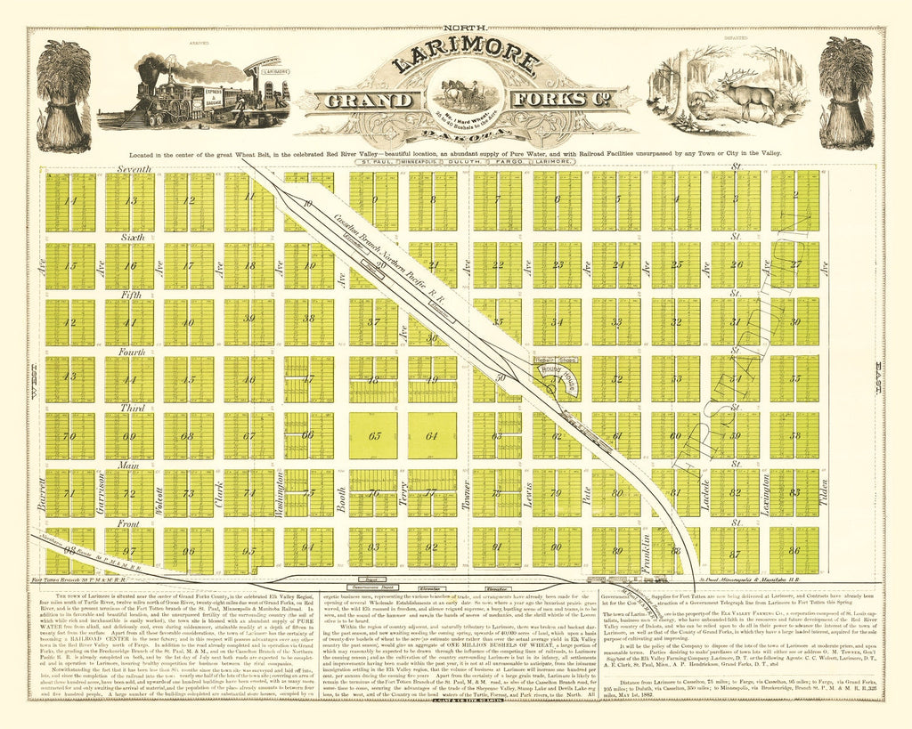 Vintage Map of Grand Forks, North Dakota 1882