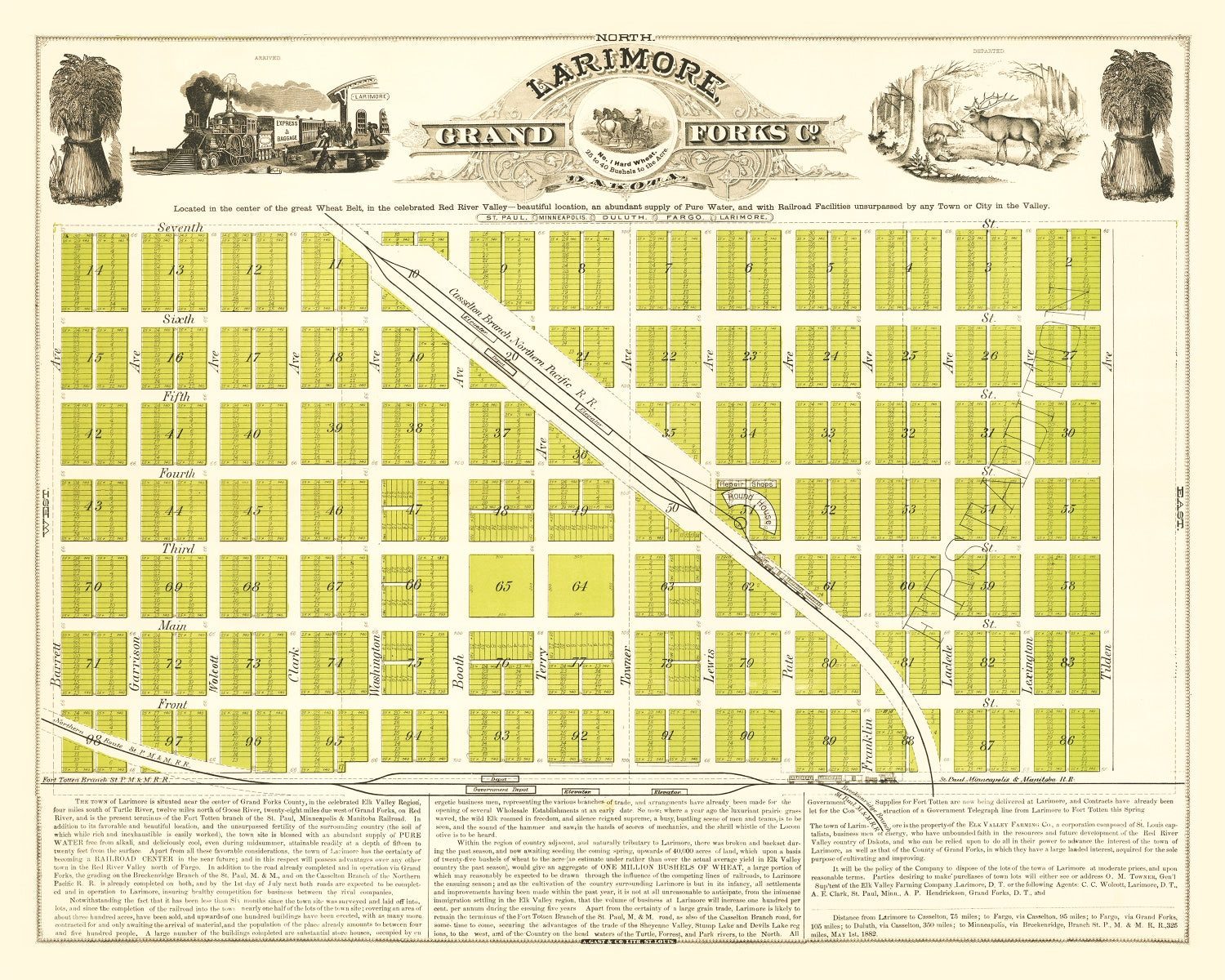 Vintage Map of Grand Forks, North Dakota 1882