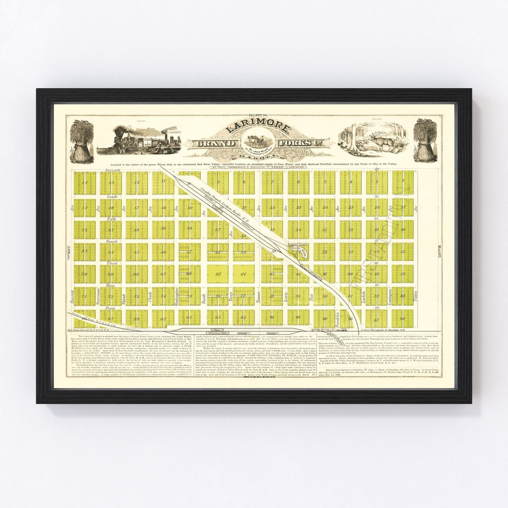 Vintage Map of Grand Forks, North Dakota 1882