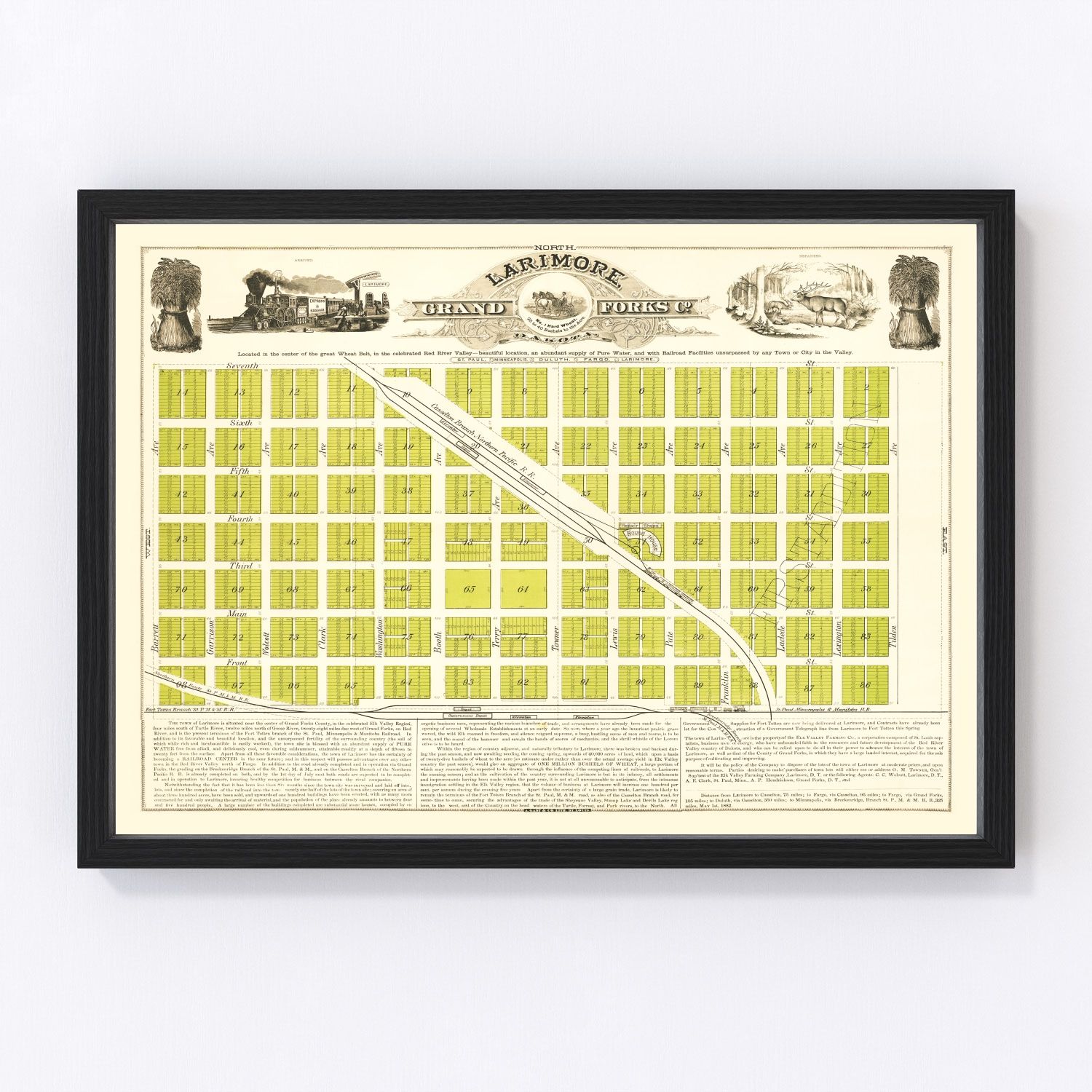 Vintage Map of Grand Forks, North Dakota 1882