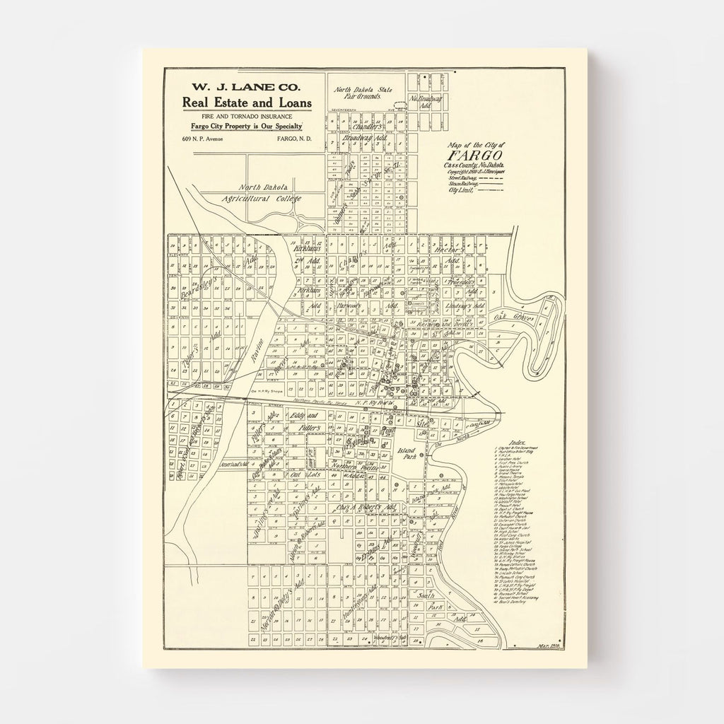 Vintage Map of Fargo, North Dakota 1910