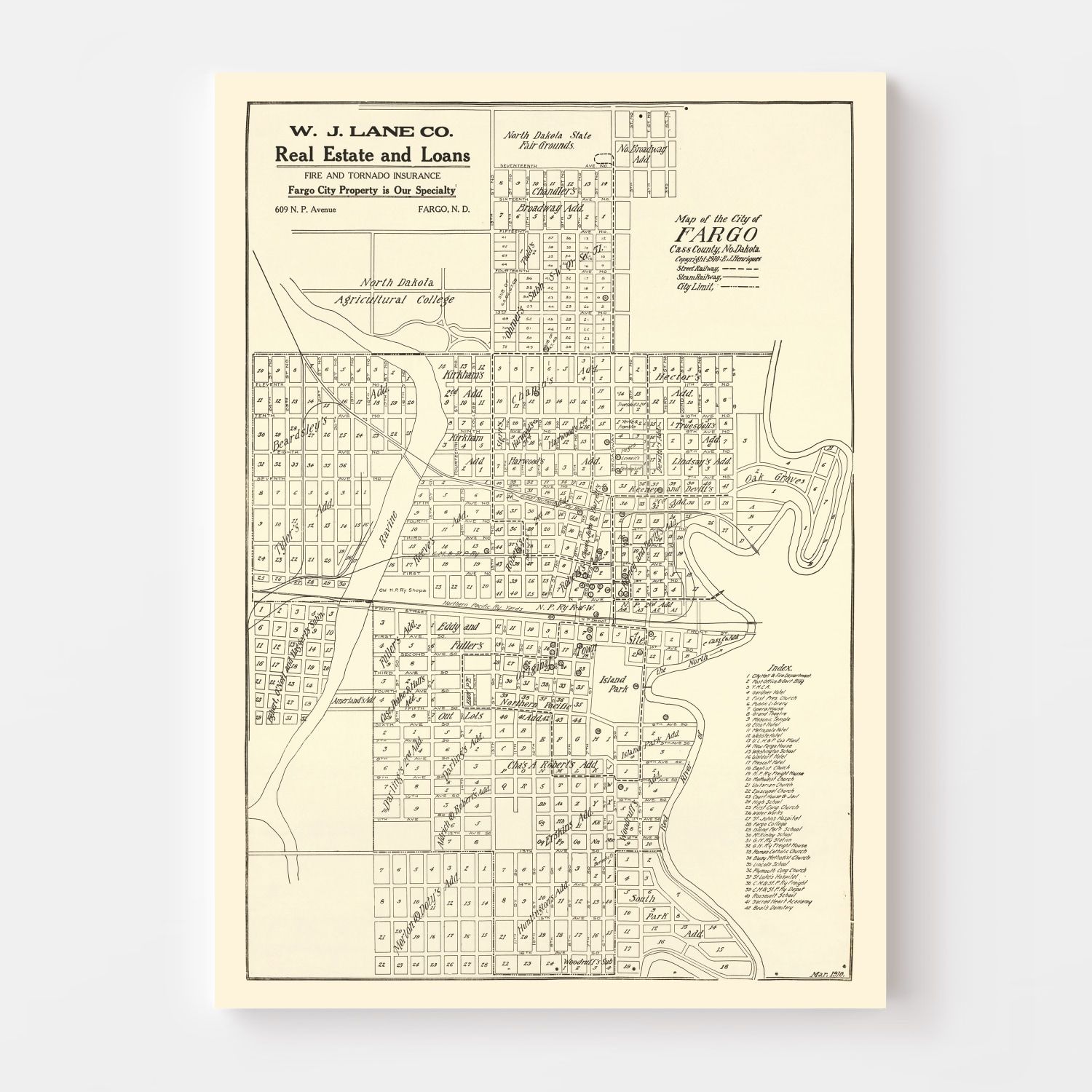 Vintage Map of Fargo, North Dakota 1910