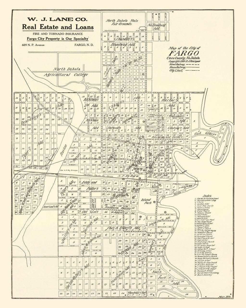 Vintage Map of Fargo, North Dakota 1910