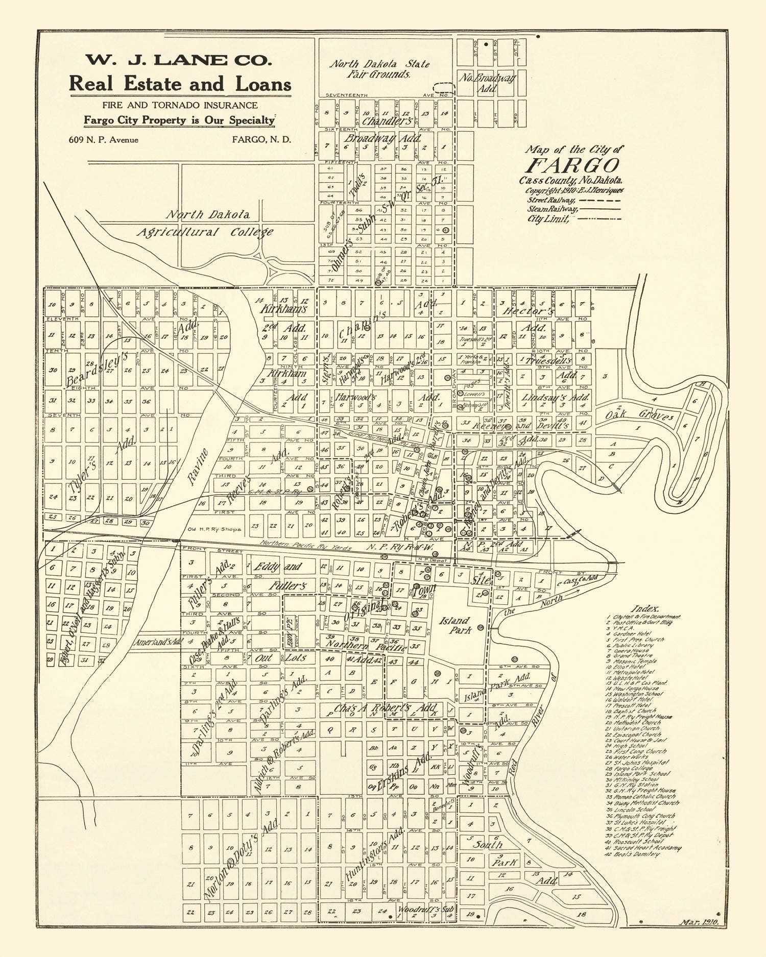Vintage Map of Fargo, North Dakota 1910