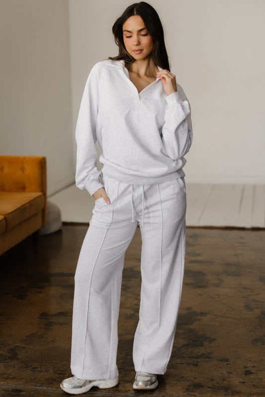 Solid V-Neck Pullover and Drawstring Sweatpants Se