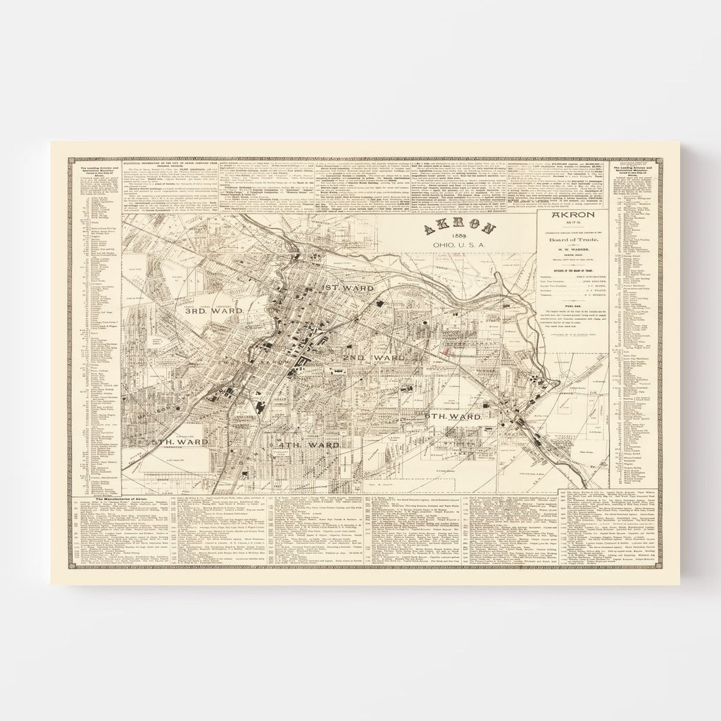 Vintage Map of Akron, Ohio 1889