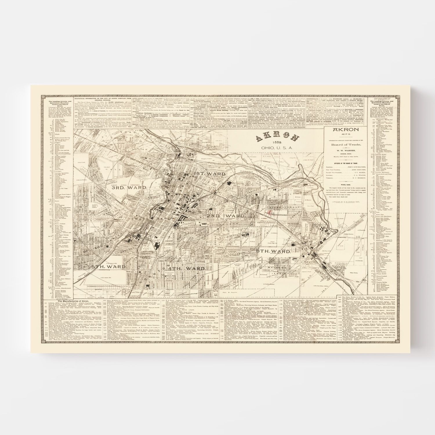 Vintage Map of Akron, Ohio 1889