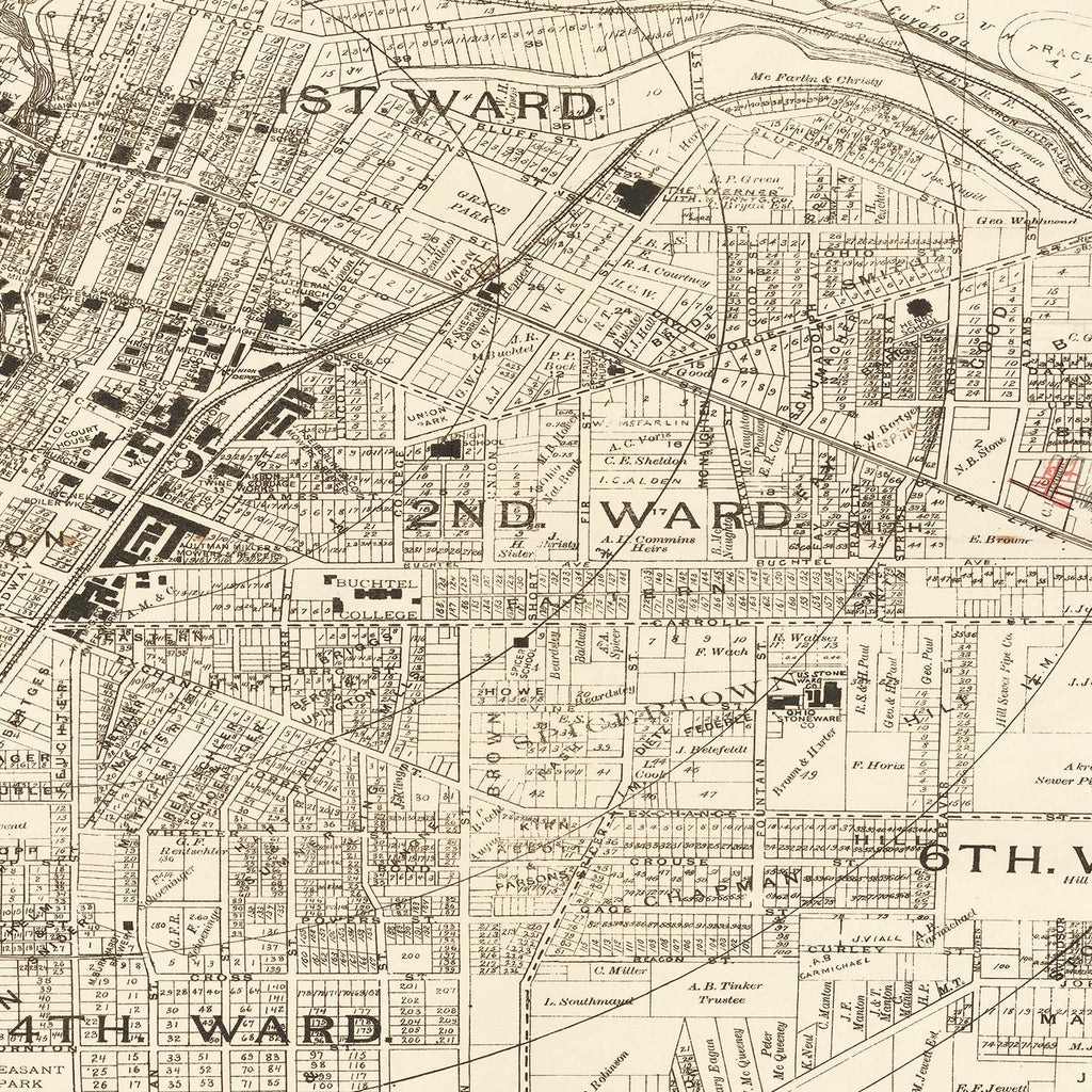 Vintage Map of Akron, Ohio 1889