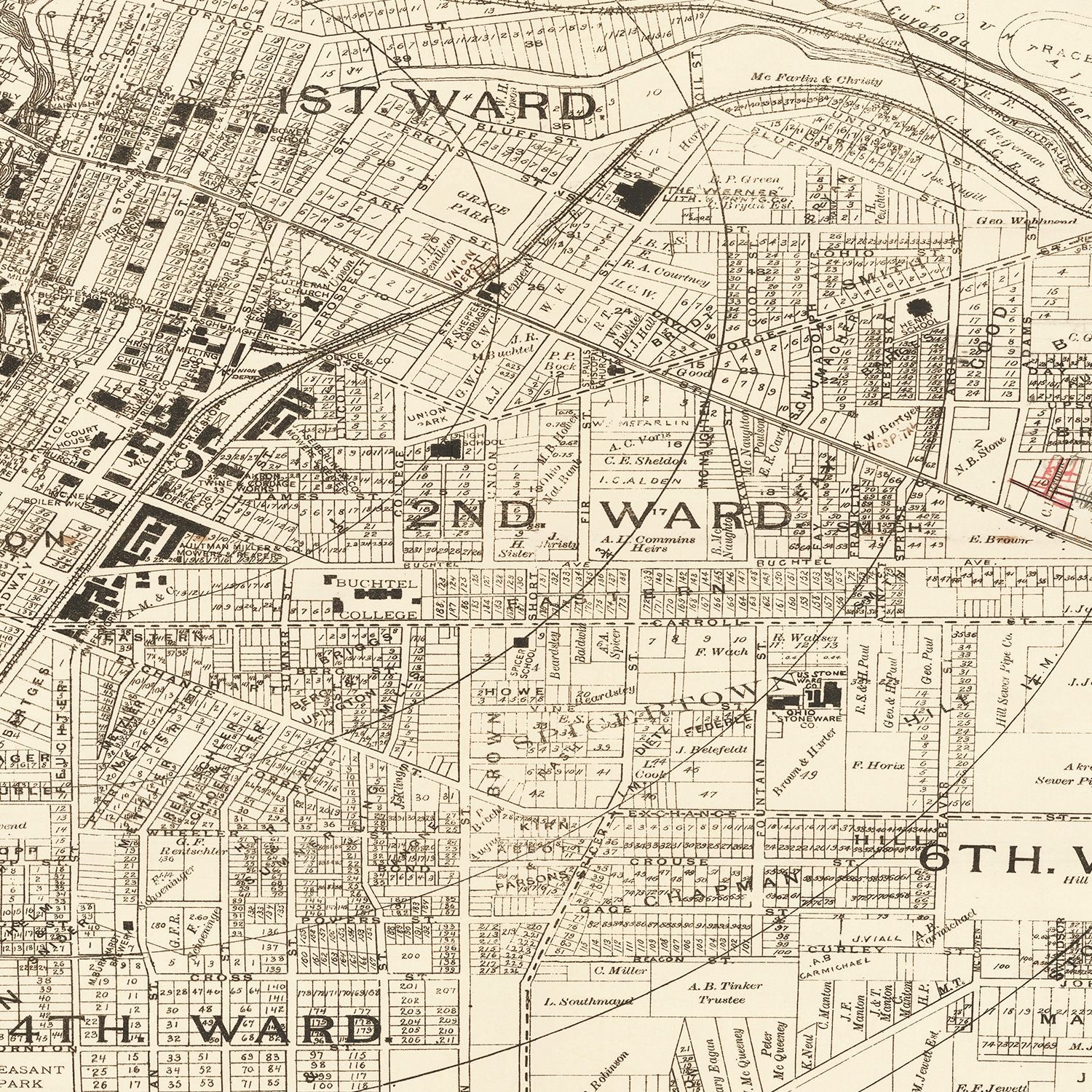 Vintage Map of Akron, Ohio 1889