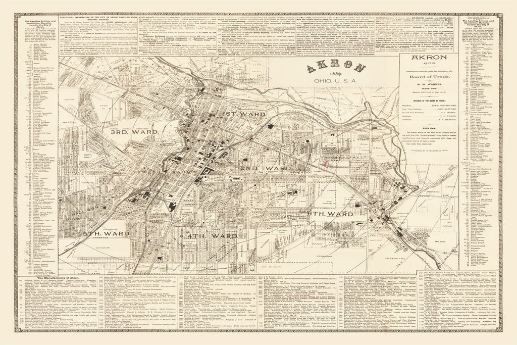 Vintage Map of Akron, Ohio 1889