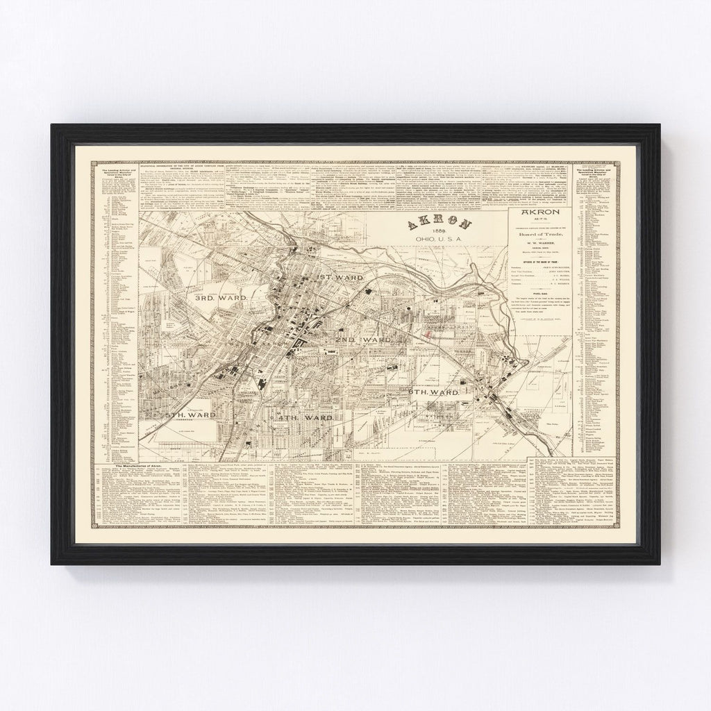 Vintage Map of Akron, Ohio 1889