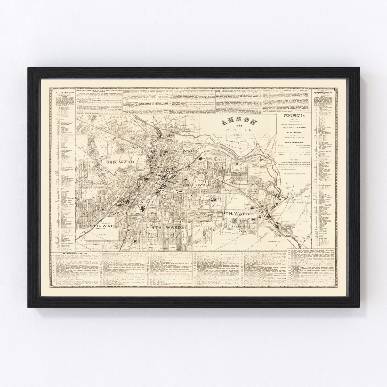 Vintage Map of Akron, Ohio 1889