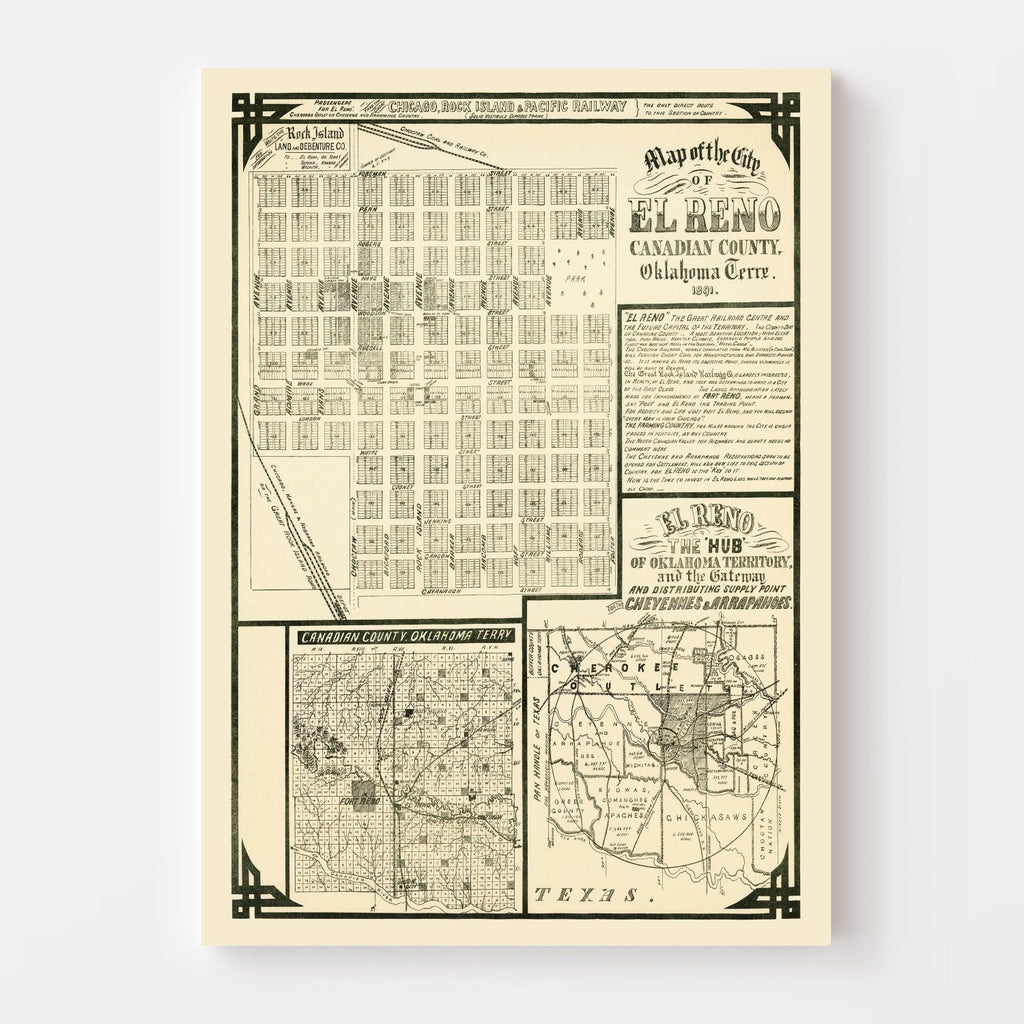 Vintage Map of El Reno, Oklahoma 1891