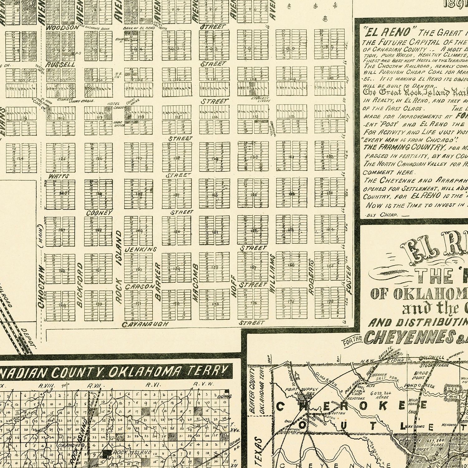 Vintage Map of El Reno, Oklahoma 1891