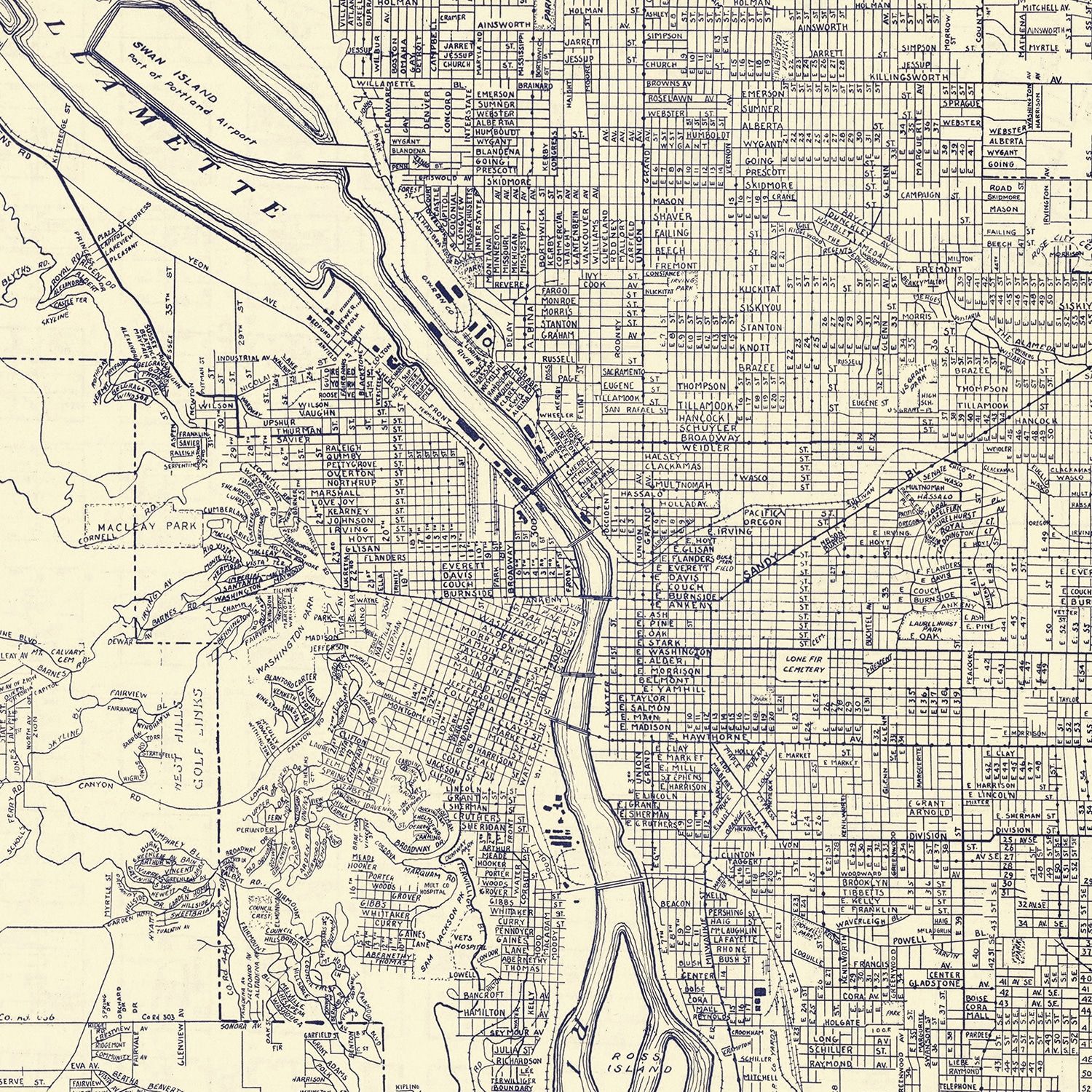 Vintage Map of Portland, Oregon 1920