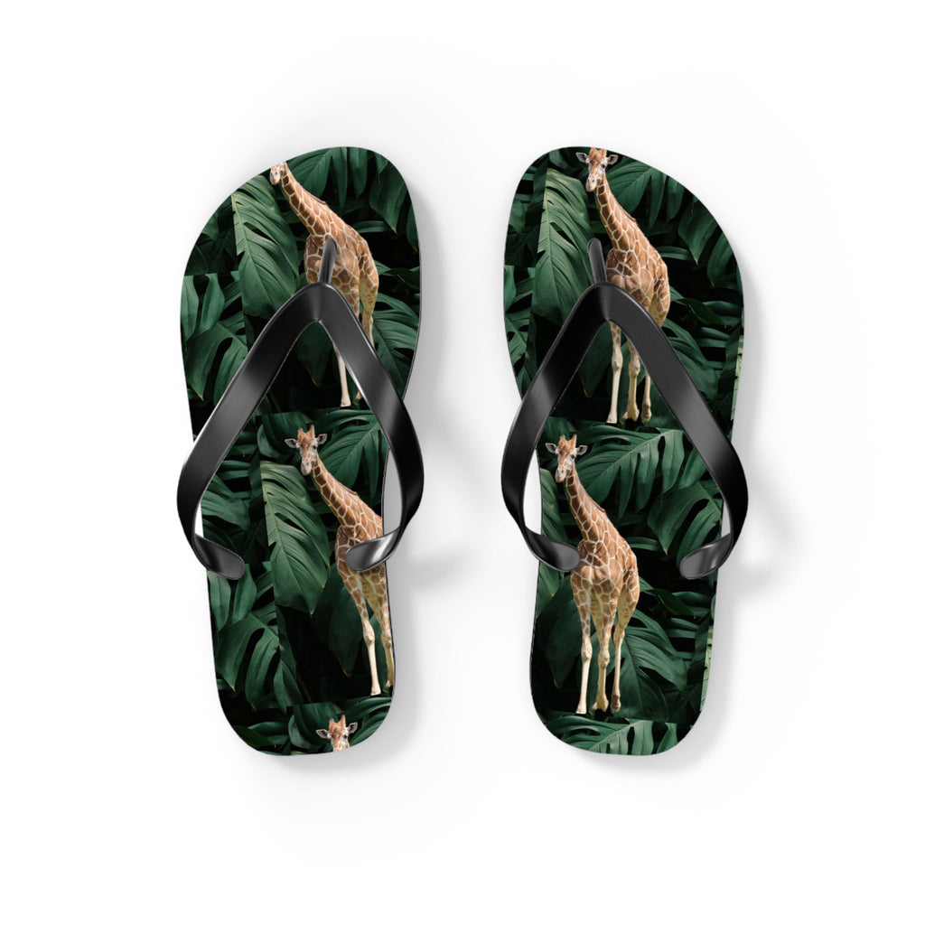 Tall Giraffe Surrounded by Greenery Flip Flops