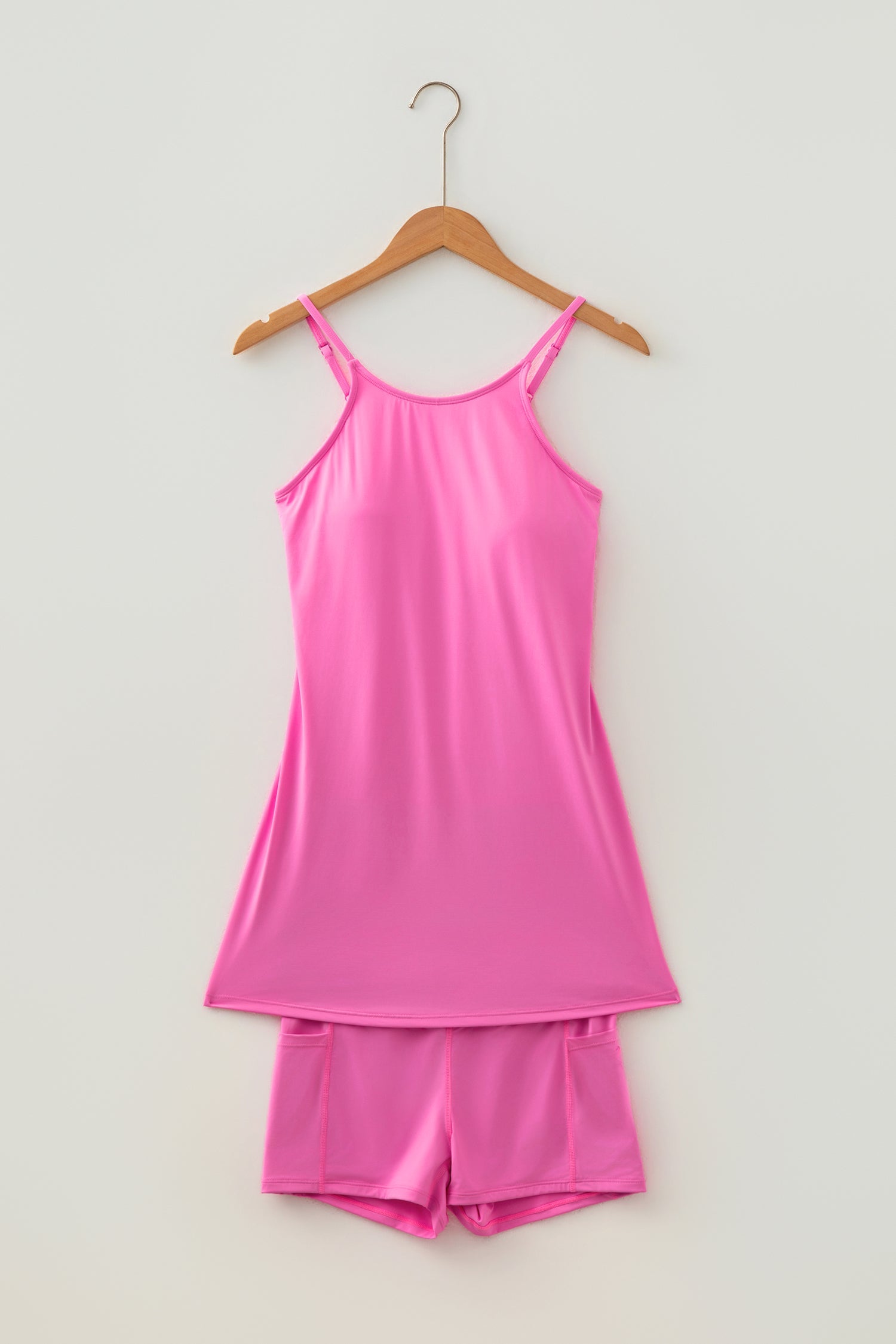Solid Tunic Tank Dress & Shorts Athletic Set