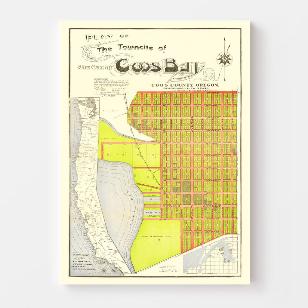 Vintage Map of Coos Bay, Oregon 1906