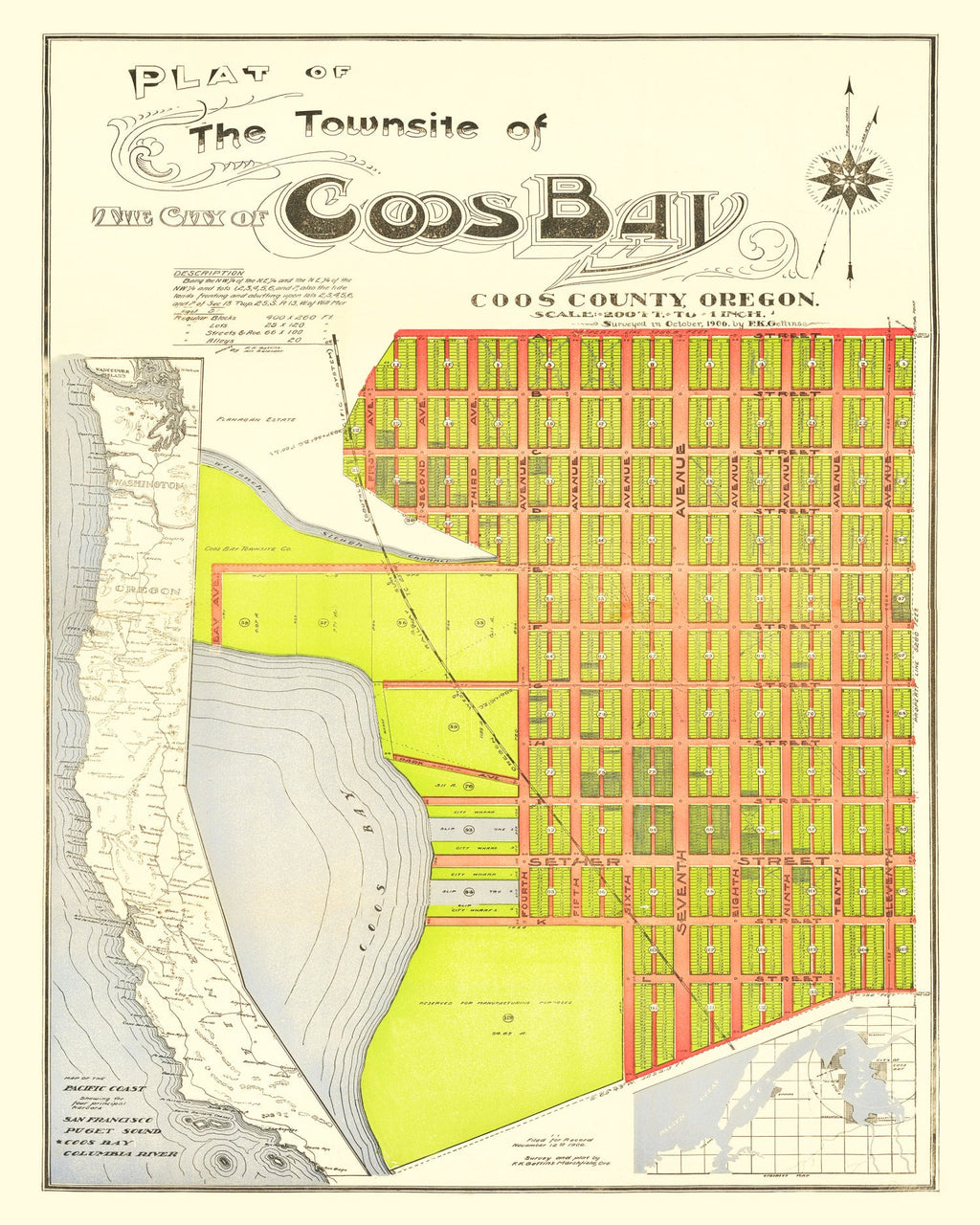 Vintage Map of Coos Bay, Oregon 1906