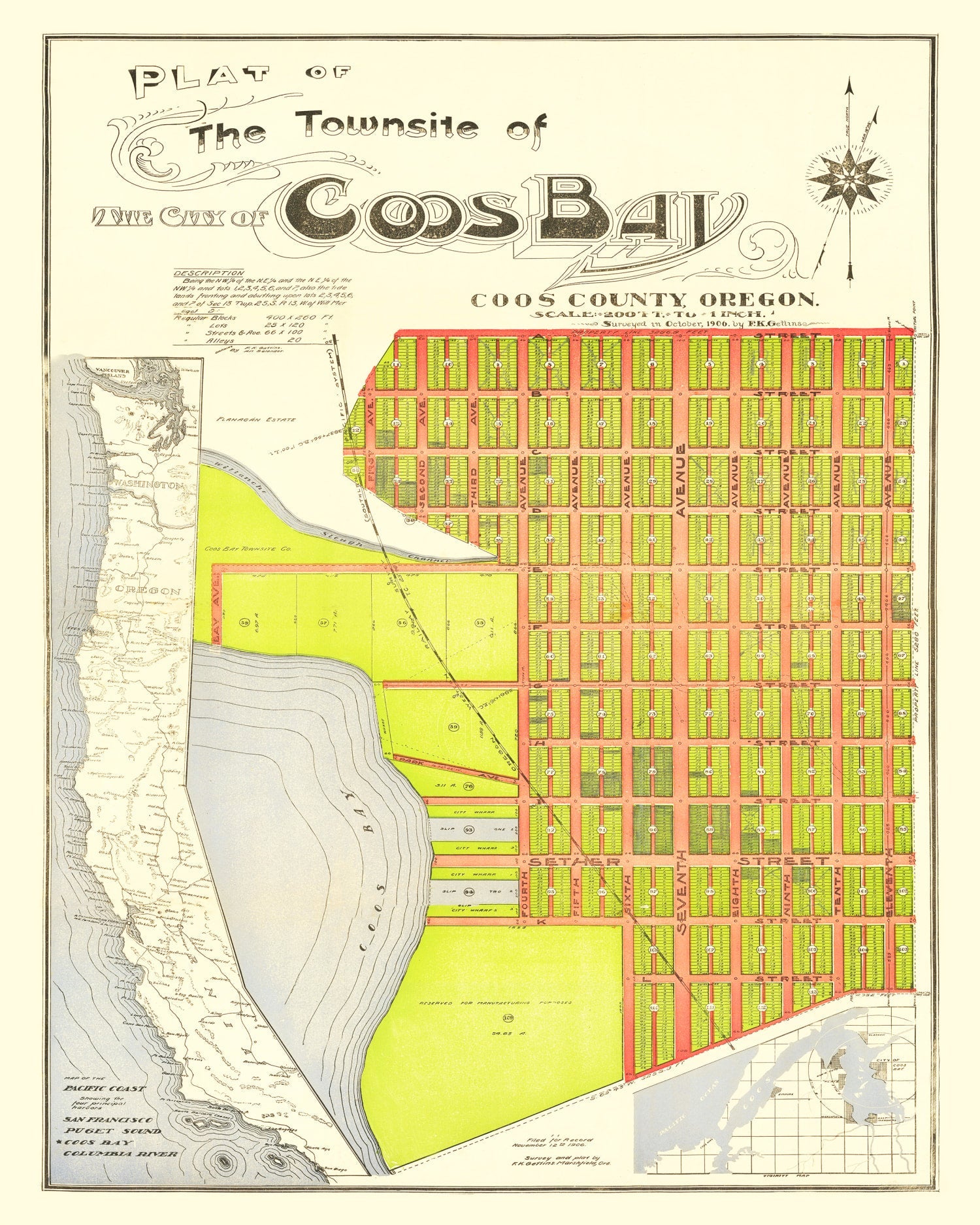 Vintage Map of Coos Bay, Oregon 1906