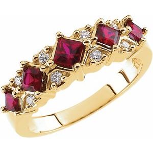 14K Yellow Natural Ruby & 1/10 CTW Natural Diamond Anniversary Band