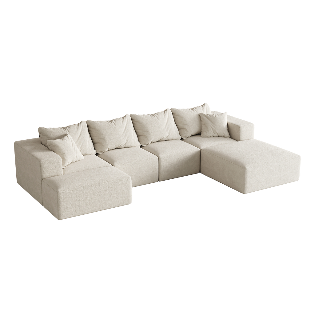 Modern Upholstered Sectional Boneless Couch Set,Modular 132' L Shaped Sectional Living Room Sofa Set With 6 Pillows,Free Combination Sofa Couch for Living Room,Bedroom