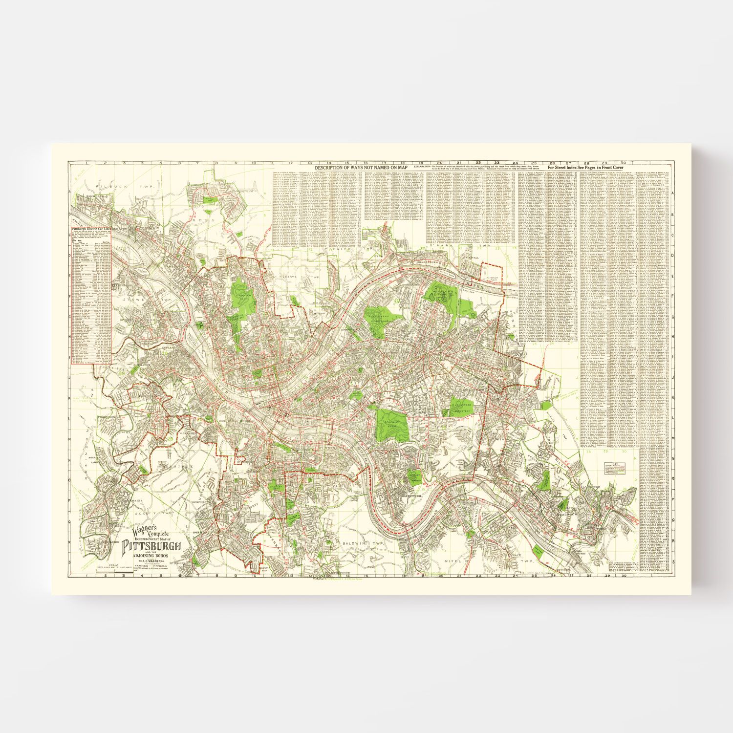Vintage Map of Pittsburgh, Pennsylvania 1920