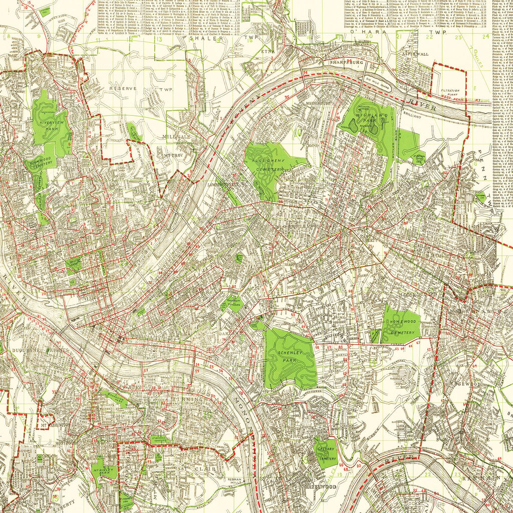 Vintage Map of Pittsburgh, Pennsylvania 1920