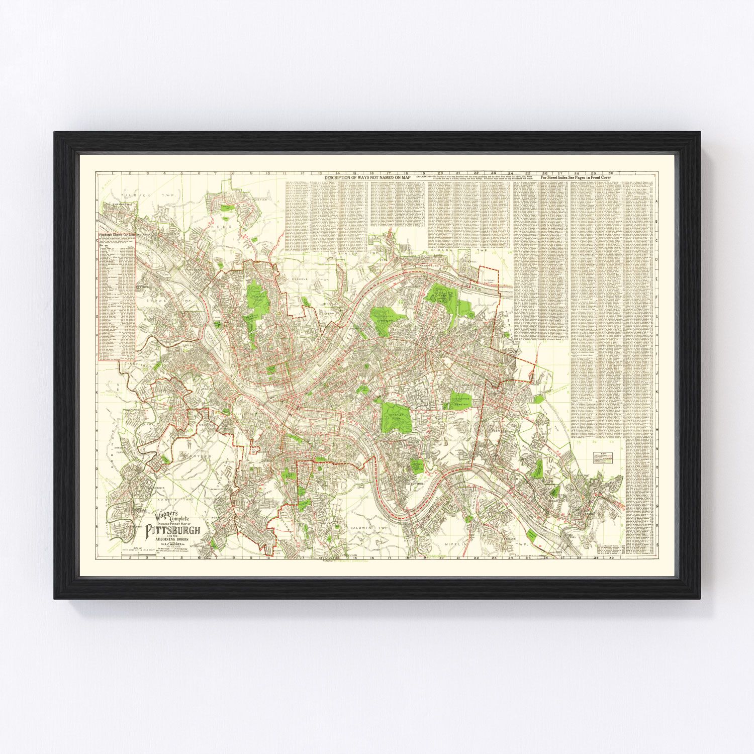 Vintage Map of Pittsburgh, Pennsylvania 1920