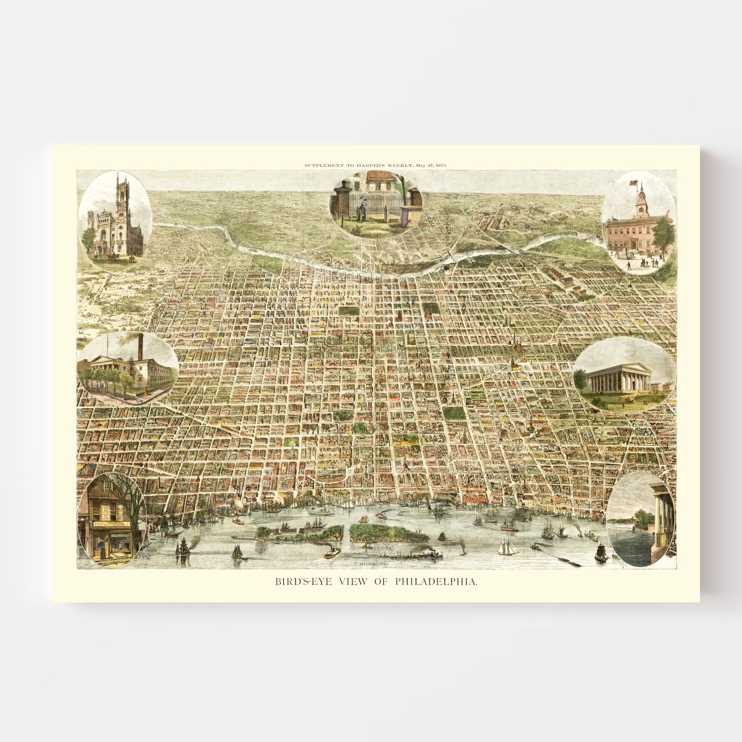 Vintage Map of Philadelphia, Pennsylvania 1872