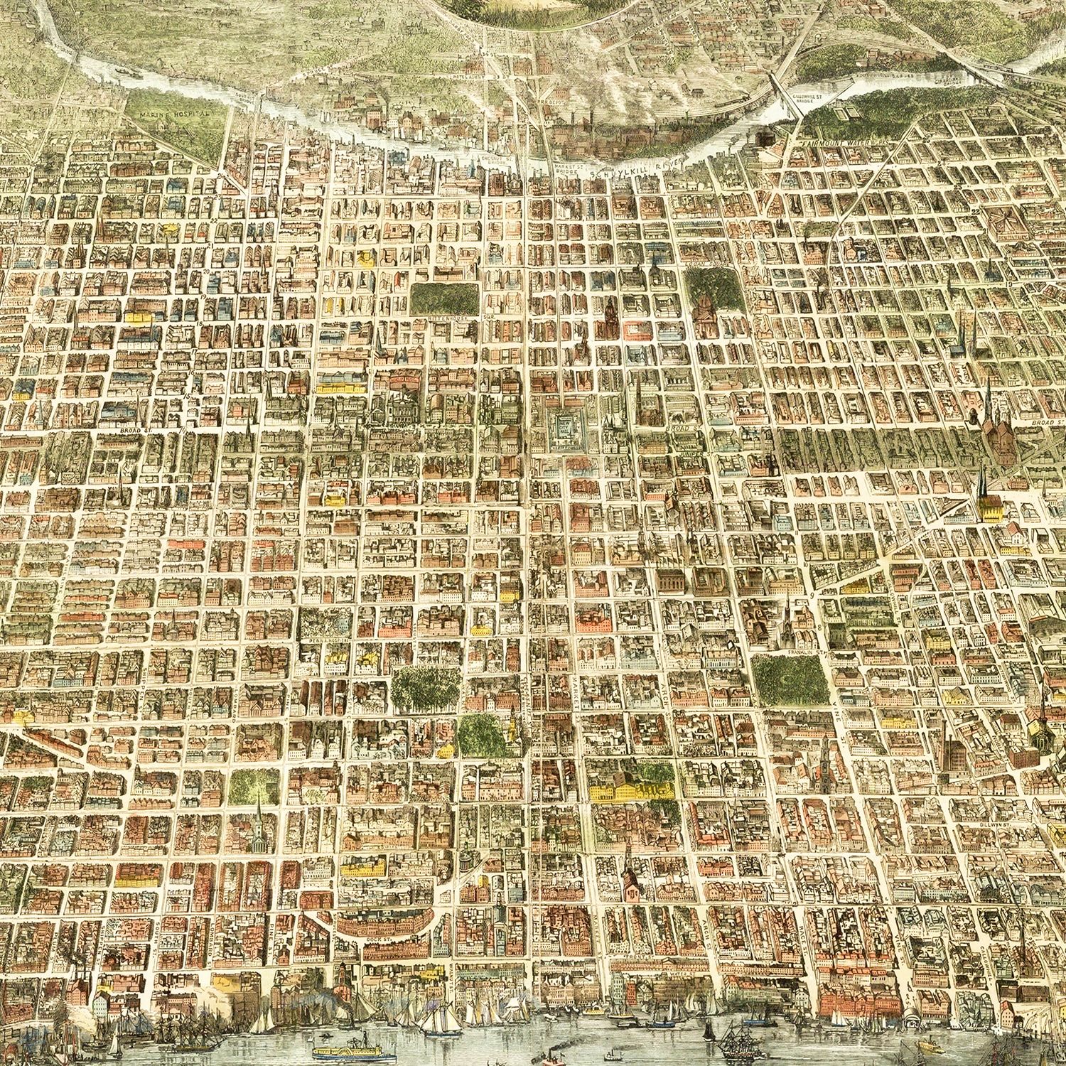 Vintage Map of Philadelphia, Pennsylvania 1872