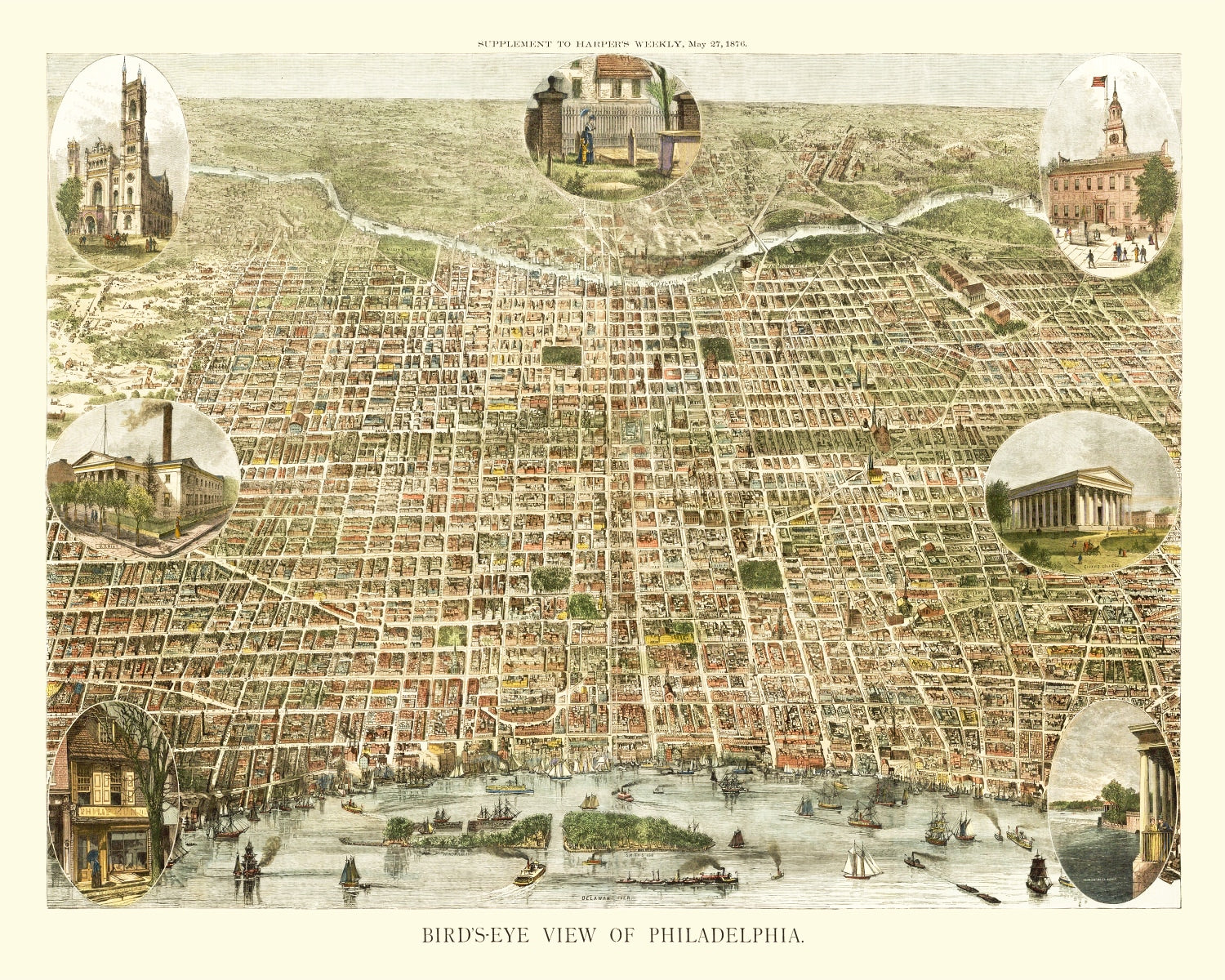 Vintage Map of Philadelphia, Pennsylvania 1872