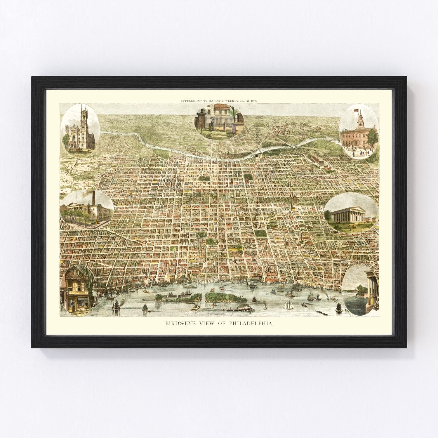 Vintage Map of Philadelphia, Pennsylvania 1872