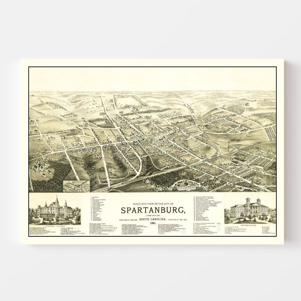 Vintage Map of Spartanburg, South Carolina 1891