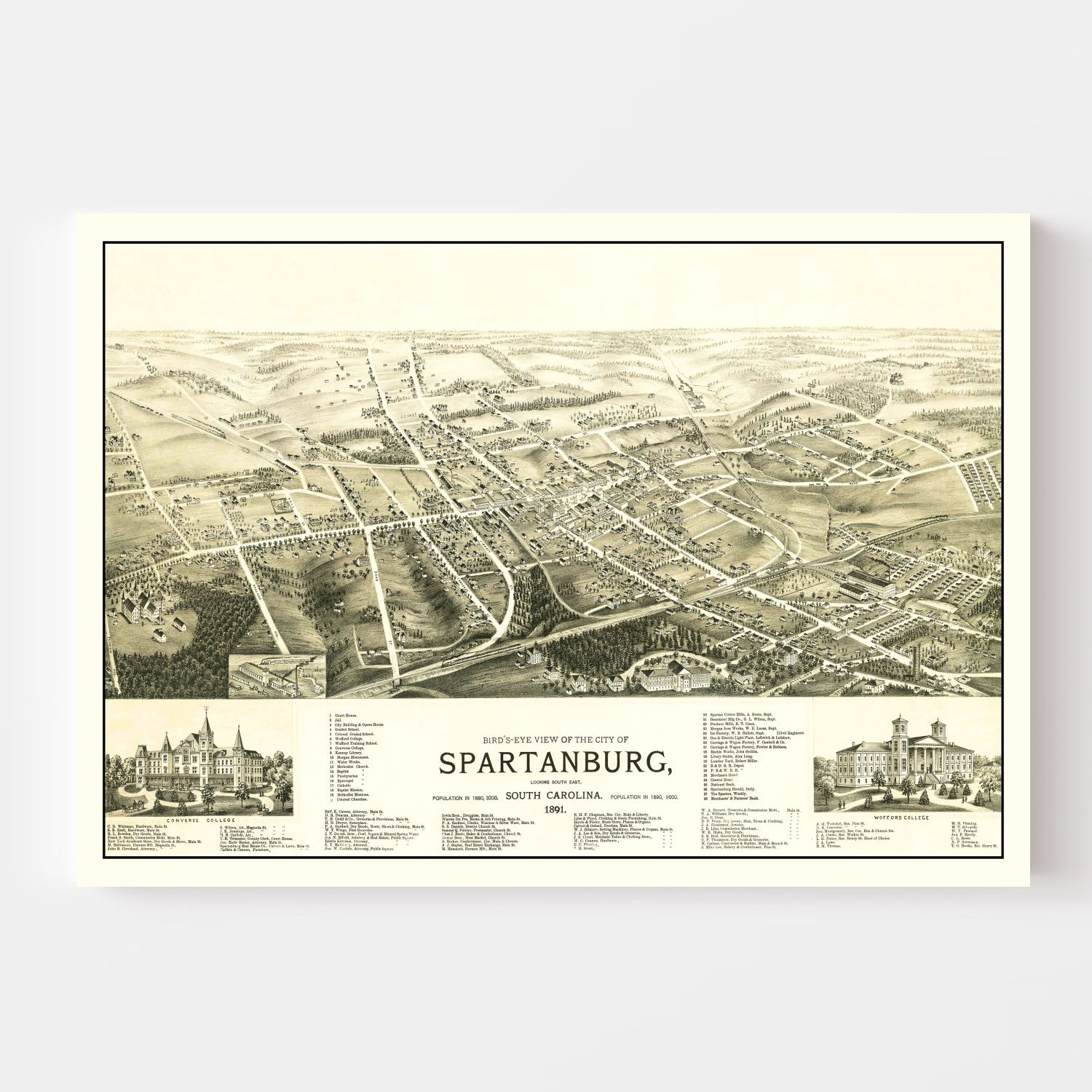 Vintage Map of Spartanburg, South Carolina 1891