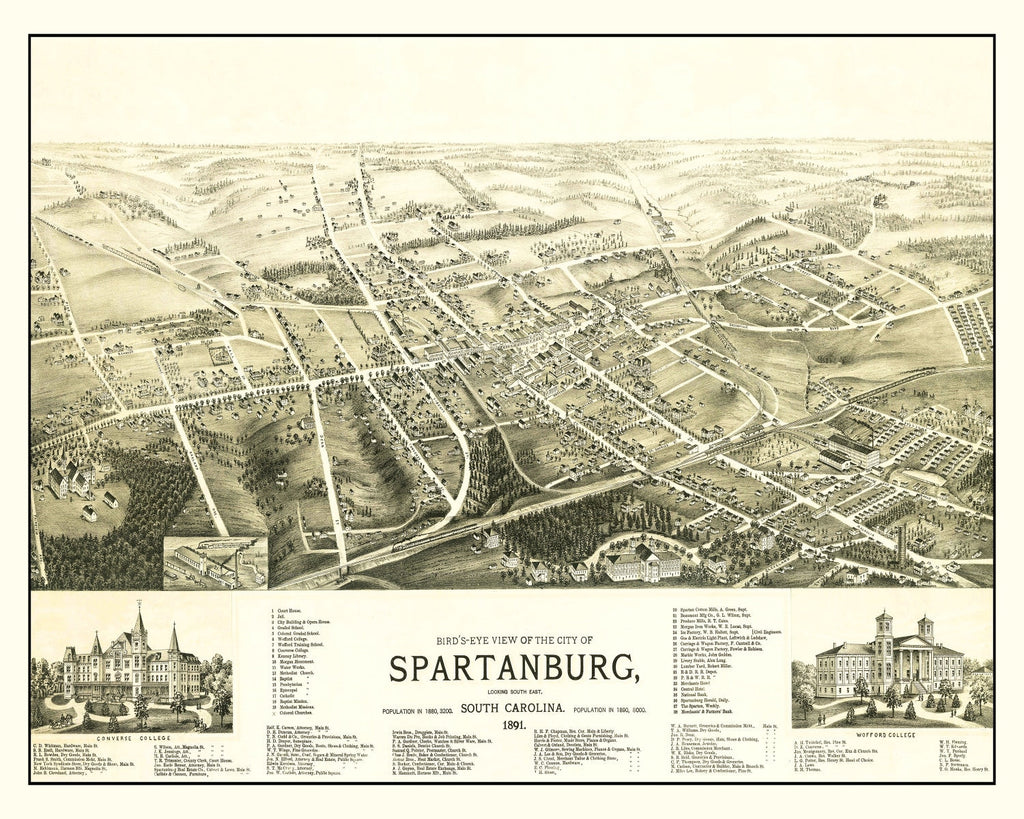 Vintage Map of Spartanburg, South Carolina 1891