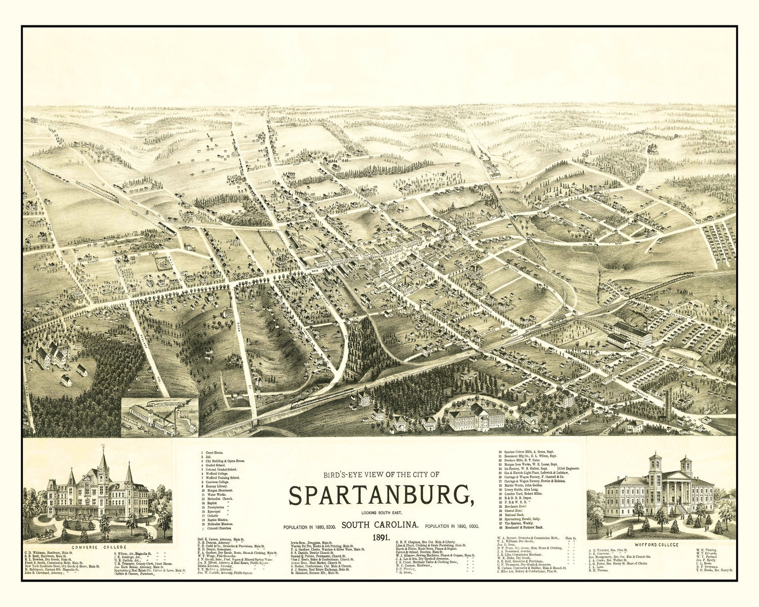 Vintage Map of Spartanburg, South Carolina 1891