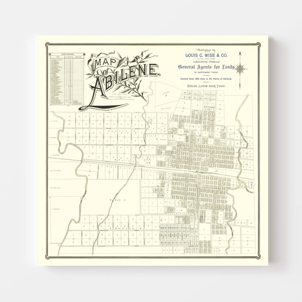 Vintage Map of Abilene, Texas 1885