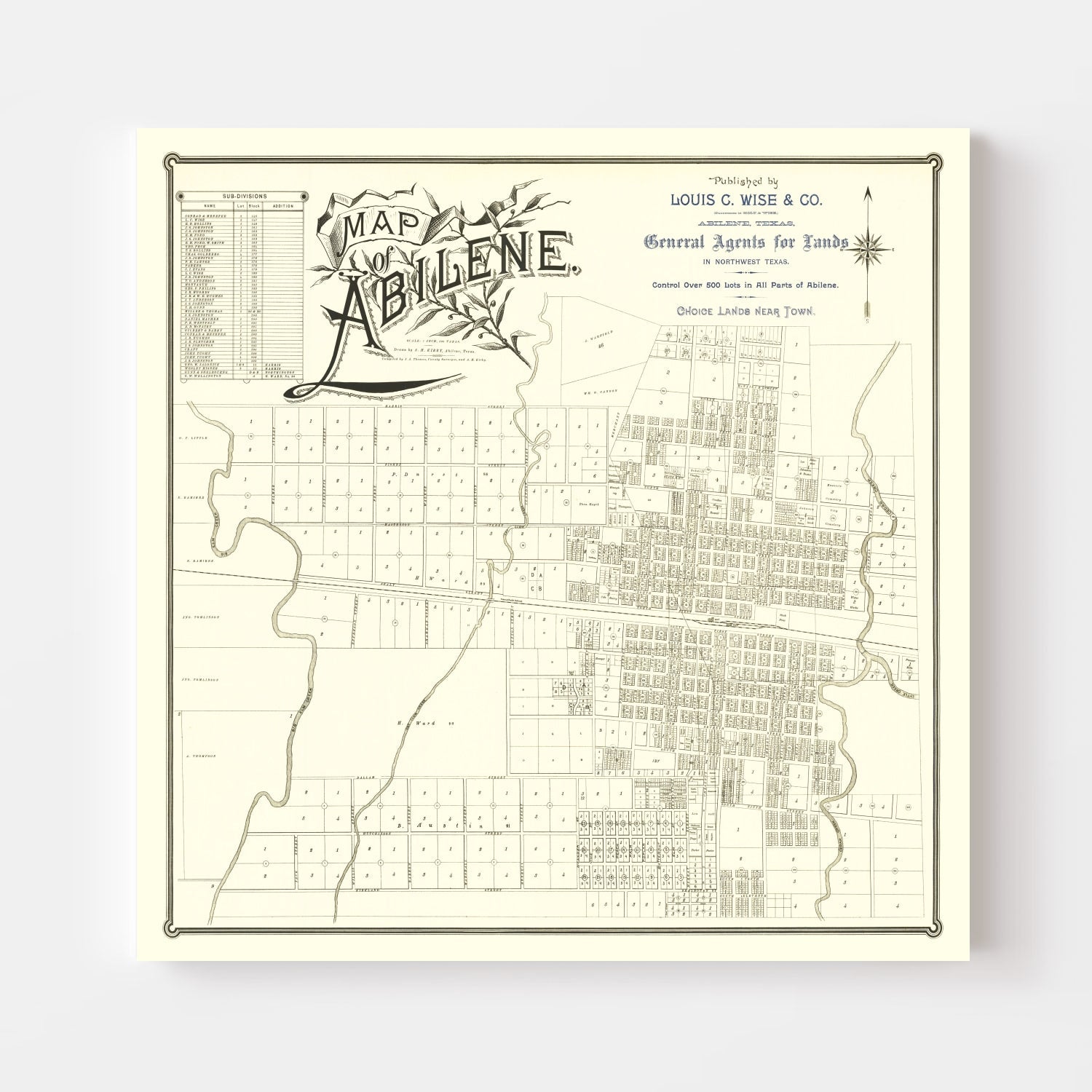 Vintage Map of Abilene, Texas 1885