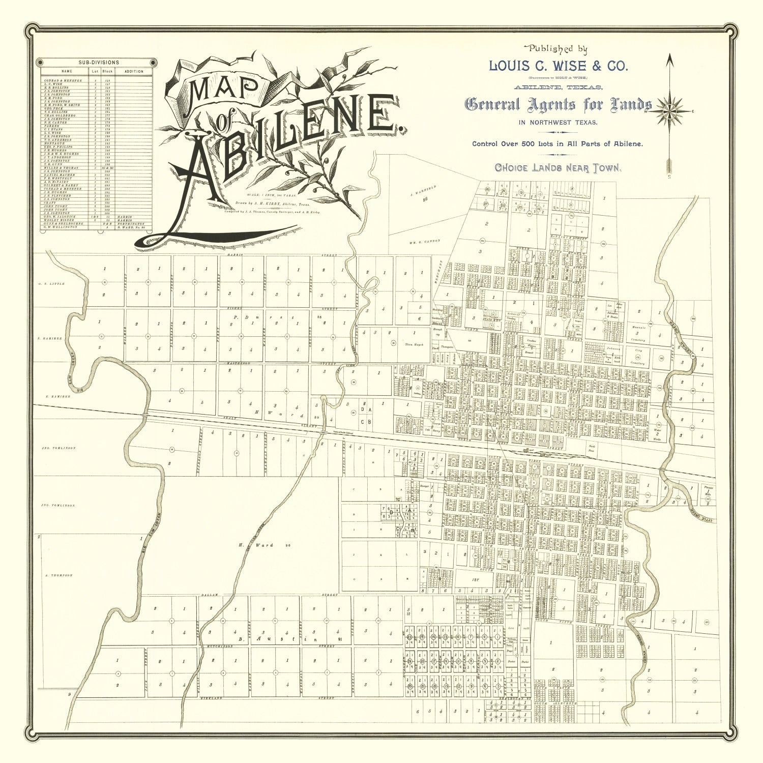 Vintage Map of Abilene, Texas 1885