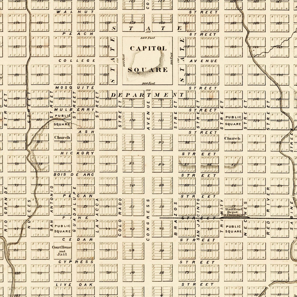 Vintage Map of Austin, Texas 1872