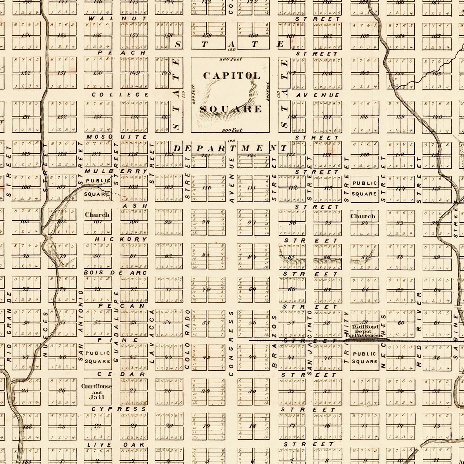 Vintage Map of Austin, Texas 1872